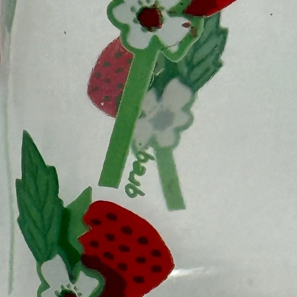 Vintage Greg Flowers Strawberry Vine Glass Tumblers Retro Set of 5 Red Green